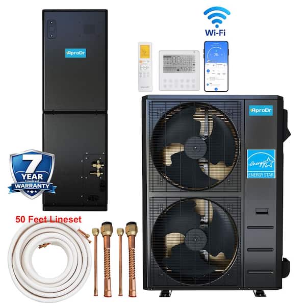 ENERGY STAR Wi-Fi 5-Ton 17.5 SEER2 60,000 BTU Inverter Ducted Split System Central AC with Heat Pump, 50Ft Lineset