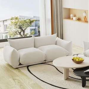 77 in. Italian Flared Arm Marenco 2-Piece Modular Lazy Floor Chenille Sectional Sofa Couch Corner Chair Sofa in Beige