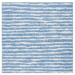 Courtyard Navy/Gray 7 ft. x 7 ft. Wave Striped Indoor/Outdoor Patio  Square Area Rug