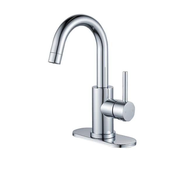 BYH build your home Single-Handle Single Hole Swivel Spout Bathroom Faucet Vanity Sink Faucet with Deck Plate Drain Kit in Polished Chrome