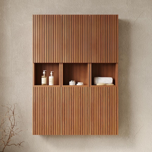 Dallas Brown Oak 41.34 in. W x 59.05 in. H Wall Mounted Storage Cabinet with Doors and Shelves
