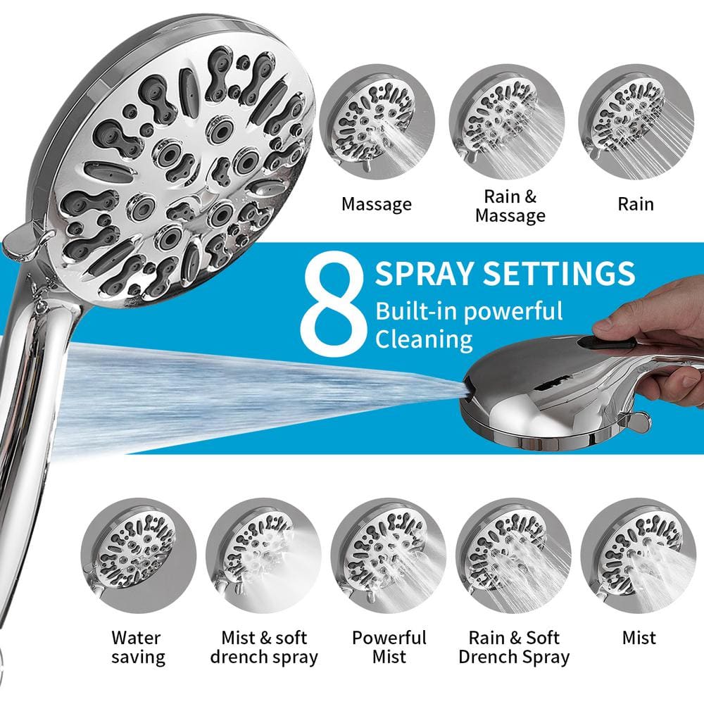 Chrome Dual Head Handheld Shower with Filter and Rain Spray