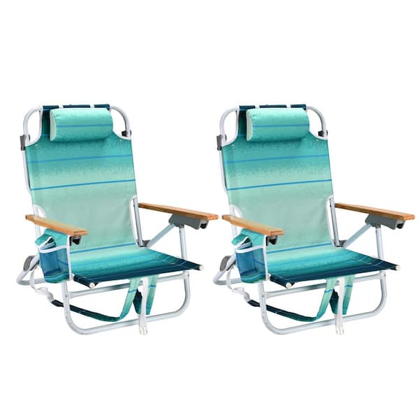 Unbranded 2pcs Aluminium Adult 5 Position Folding Beach Chair With Pouch Folding Lightweight Positions for Beach in Green Multi