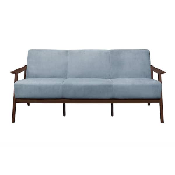 Lazzara Lonita 73 in. W Straight Arm Velvet Rectangle Sofa in. Blue Gray