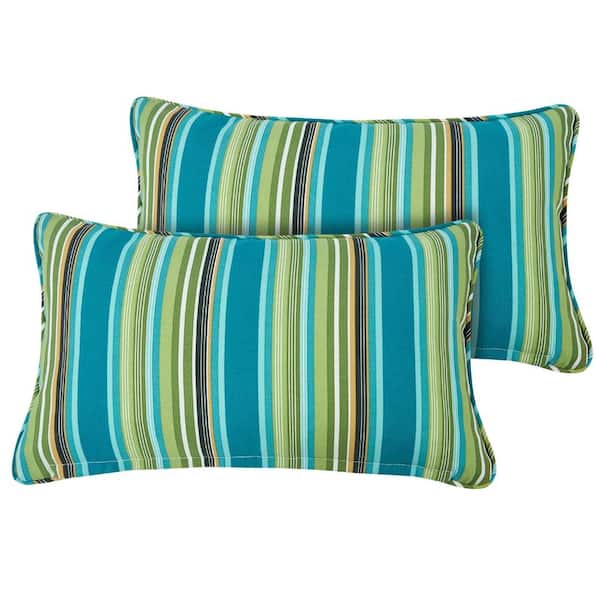 2 Pack 12"x20" Green Stripe Lumbar Pillows, Water Repellent with Inserts