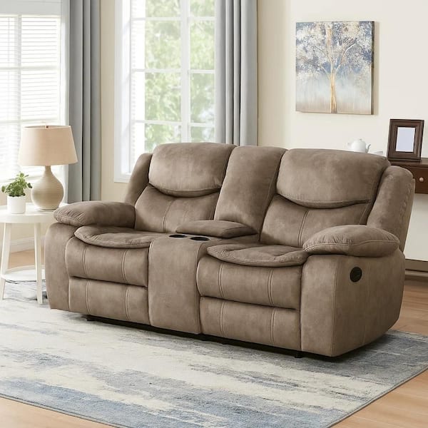 78.5 in. Pillow Top Arm Microfiber Rectangle Manual Glider Loveseat Recliner Sofa in Brown