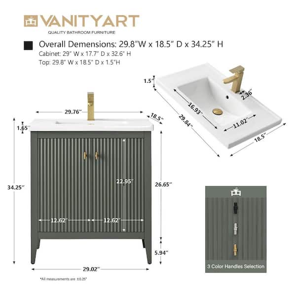 Vanity Art 30 in. W x 18.5 in. D x 34 in. H Single Sink Linear