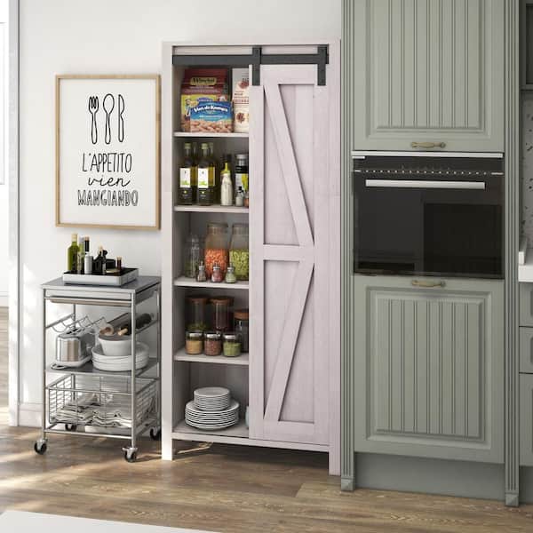 Wilda White Oak Food Pantry Cabinet, Food Pantry Cabinets For Kitchen