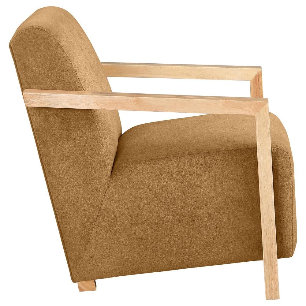 Diego Light Brown Fabric Upholstered Accent Chair with Wooden Arms