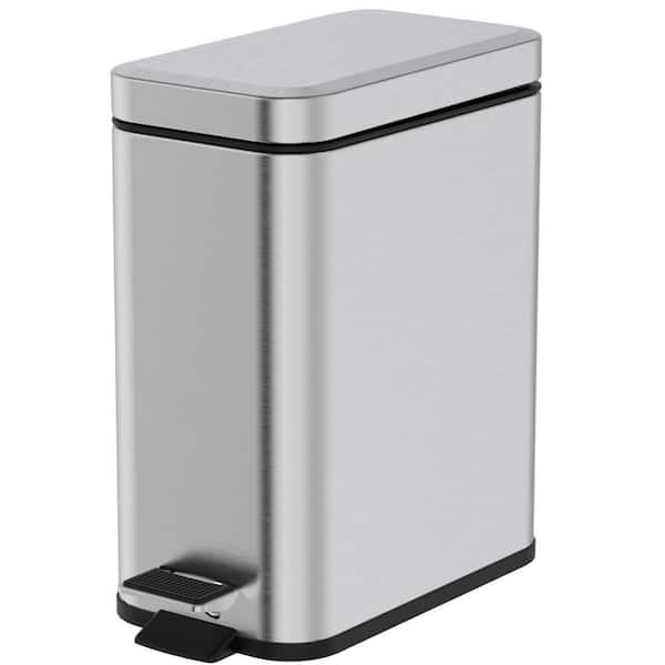 1.3 Gal. Slim Trash Can, Stainless Steel Step On Bathroom and Office  Garbage Can in Brilliant Silver Finish