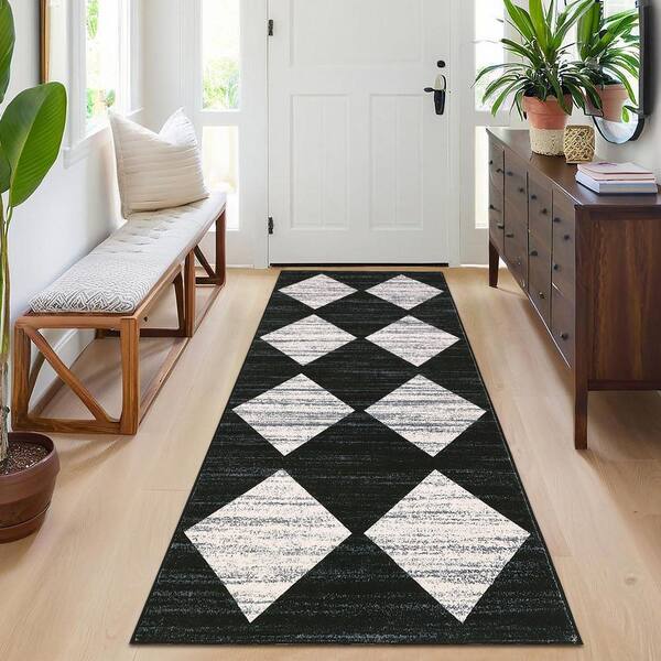 Modern Geometric Diamond Rug Soft Non-slip Thin Rug for Bedroom Laundry Home Decor Blalck 2 ft. x 6 ft. Area Rug