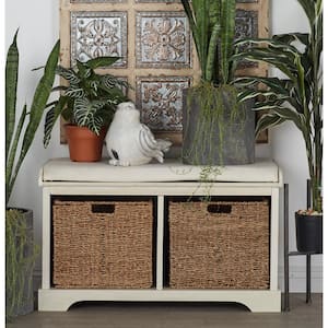 Antique White 2-Drawer Cushioned Storage Bench