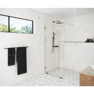 34 in. x 86.75 in. Arched Single Fixed Panel Frameless Shower Door