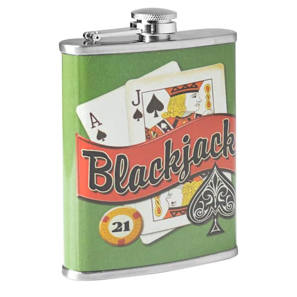 8 oz. Multi-Colored Blackjack Leak-Proof Stainless Steel Liquor Flask for Whiskey, Vodka and Tequila (Blackjack)