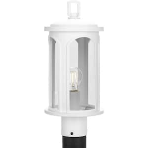 Gables 16.75 in. 1-Light Satin White with Clear Glass Shade Coastal Outdoor Post Light for Walkway