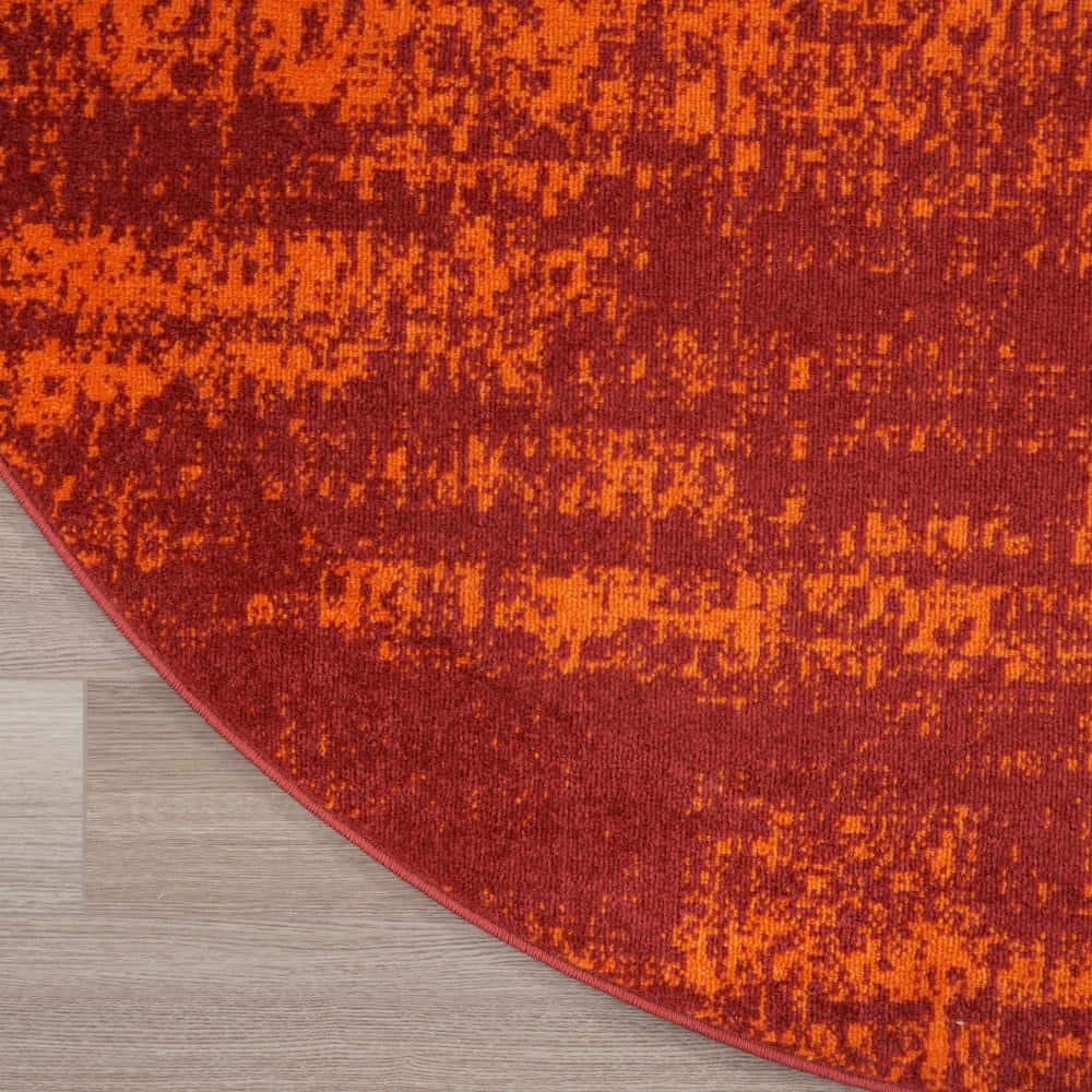 Elysian Red Abstract 4' Round Synthetic Outdoor Rug