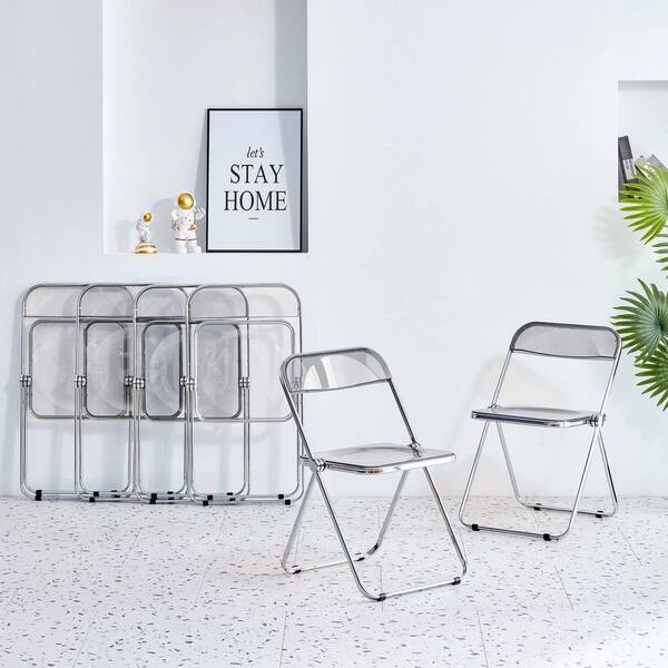 Gray PC Plastic Clear Folding Chair Accent Chairs