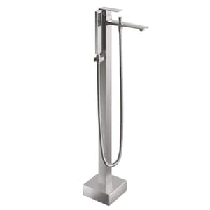 Single-Handle Freestanding Tub Faucet Floor Mounted Bathtub Filler Faucet with Hand Shower in. Brushed Nickel