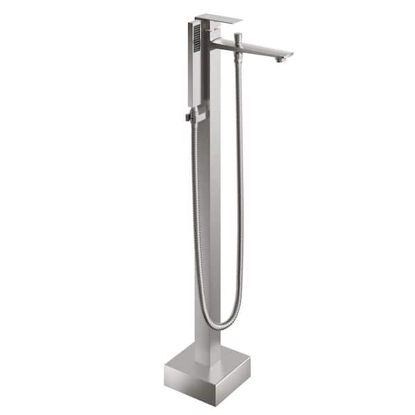 Single-Handle Freestanding Tub Faucet Floor Mounted Bathtub Filler Faucet with Hand Shower in. Brushed Nickel