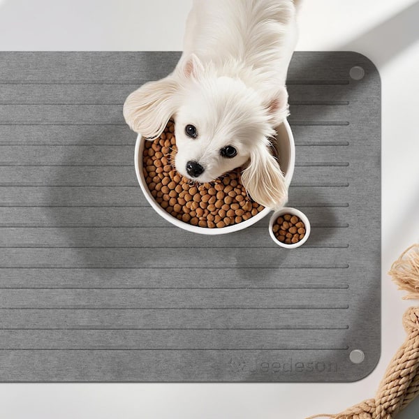 Jeedeson 2-Pack Dark Gray Diatomaceous Stone Pet Place Mat, Multi-Purpose Stone Pet Feeding Mat For Dogs and Cats (Set of 2)