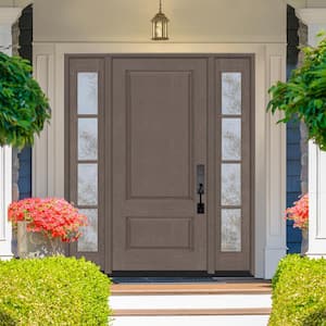 Regency 68 in. x 80 in. 2Panel 3/4-Squaretop LHIS Ashwood Stain Fiberglass Prehung Front Door with w/4Lite Dbl 14in.SL