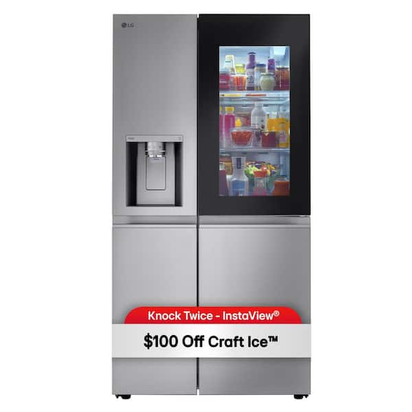 27 cu. ft. Side-By-Side Refrigerator with Instaview Glass, Craft Ice, and Recessed Handles in PrintProof Stainless Steel