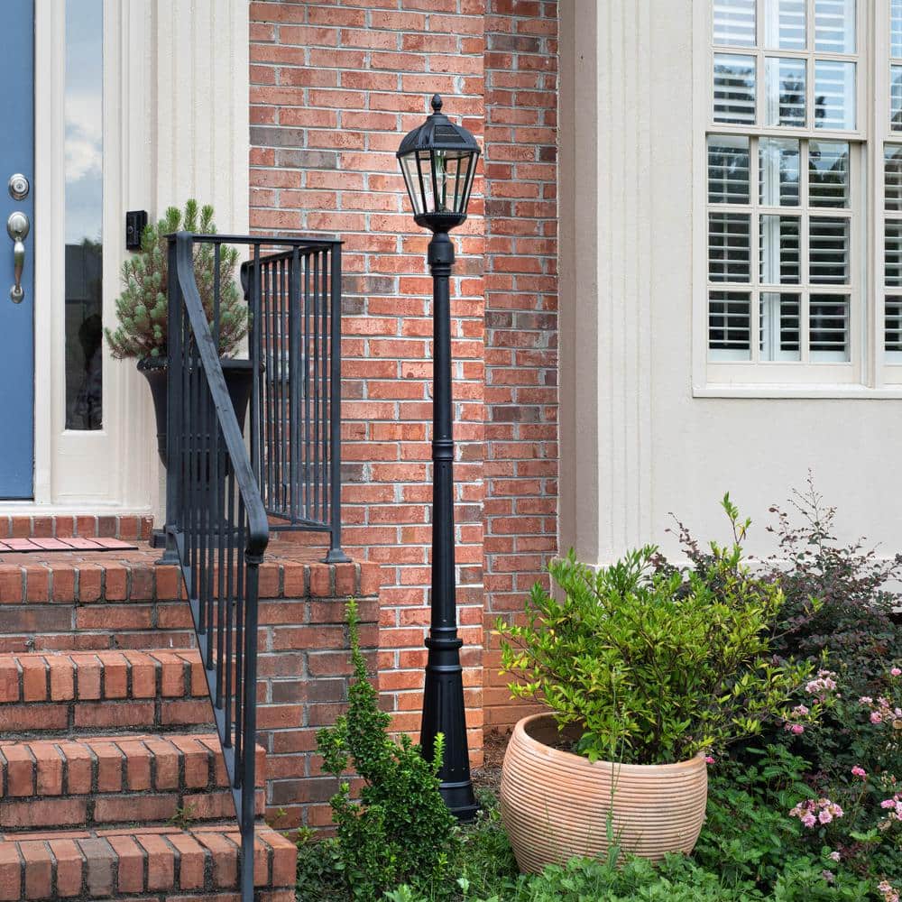 87-Inch Black Cast Aluminum LED Solar Lamp Post