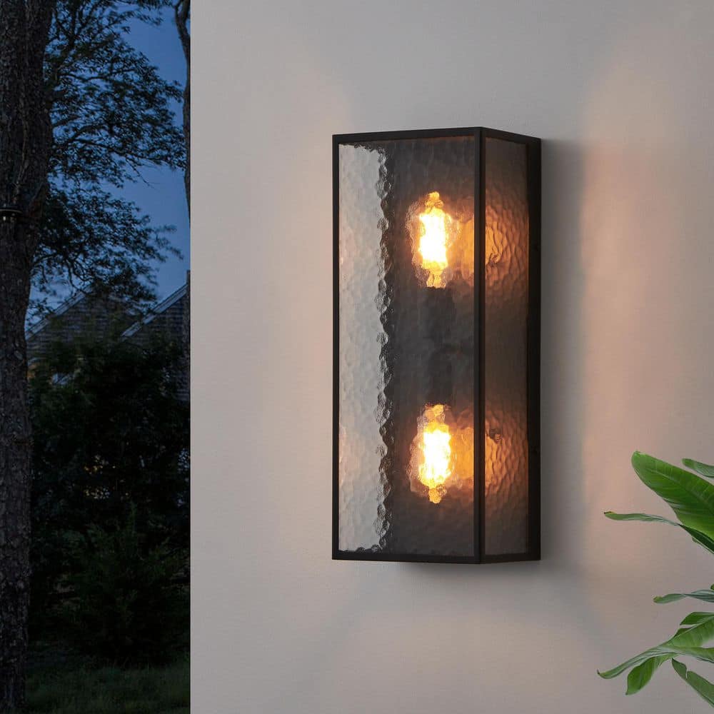 19.75 in. Black Outdoor Wall Sconces Light with Stone Pattern Glass Shades price history on PriceWatchPro
