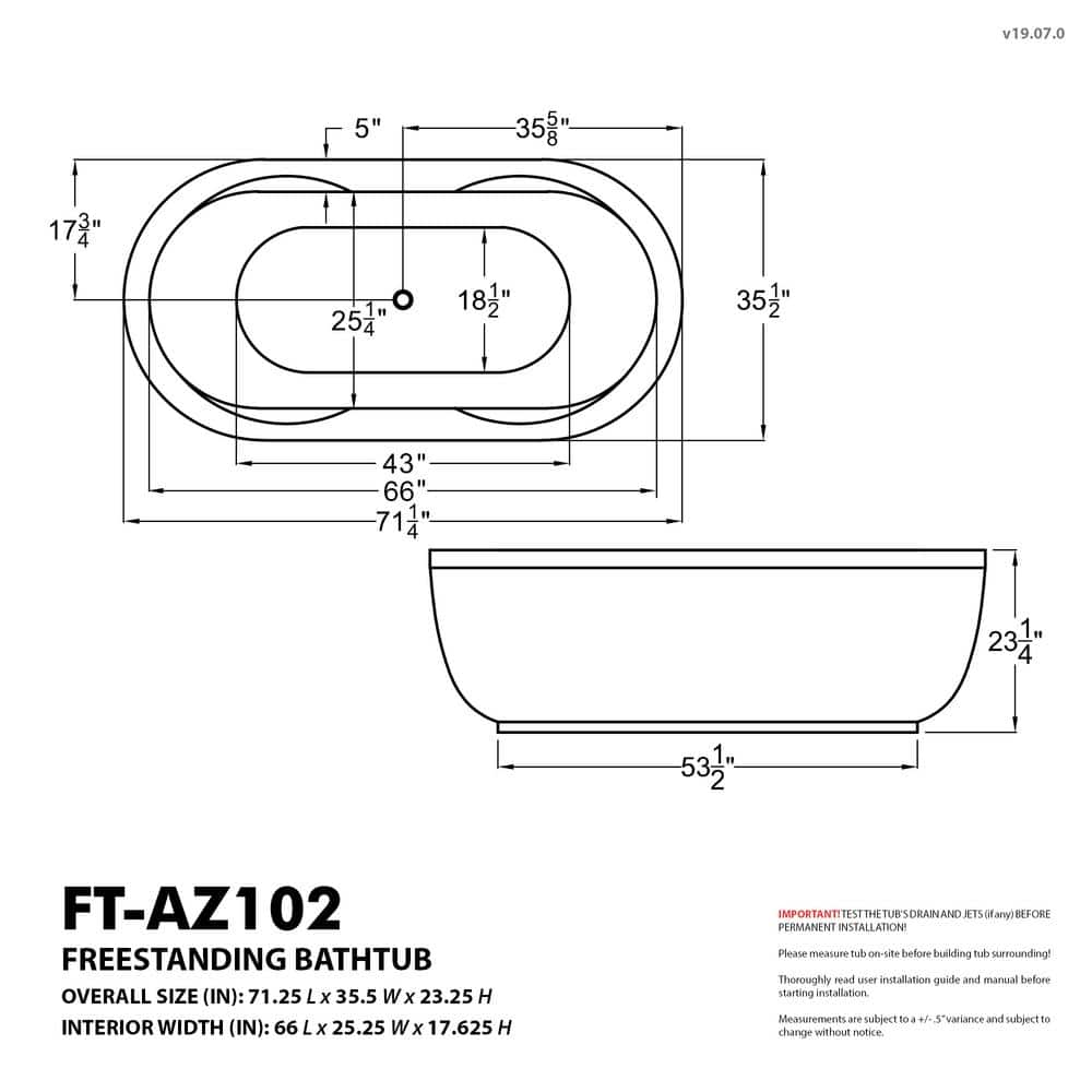 Lori 71'' White Freestanding Acrylic Whirlpool and Air Bathtub