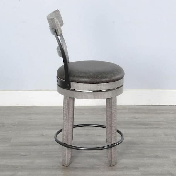 Benjara Zeka Swivel Gray and Black Wood Frame Counter Stool Zeka Swivel with Cushion (Set-2)