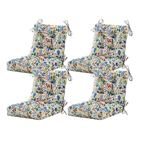 ARTPLAN Seat/Back Outdoor Chair Cushion, Tufted Replacement for Patio Furniture, 20 in. x 20 x in. 4,1 Count, Floral, Beige Blue