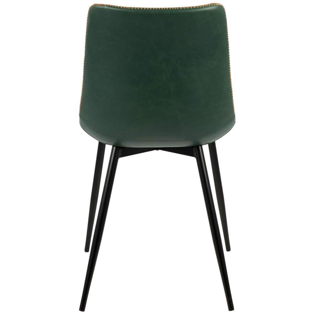 Set of 2 Green Faux Leather Parsons Side Chairs with Metal Legs