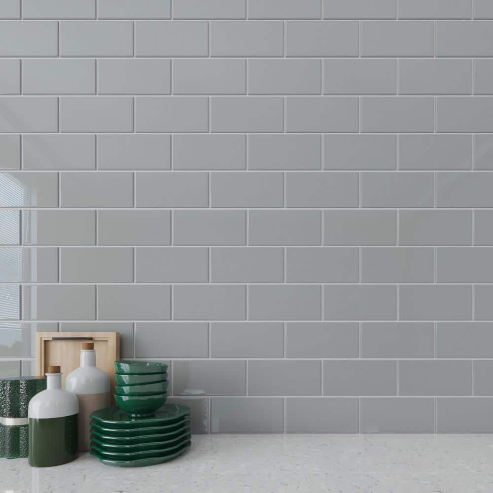 Giorbello True Gray 3 in. x 6 in. x 8 mm Glass Subway Tile (5 sq. ft./case)