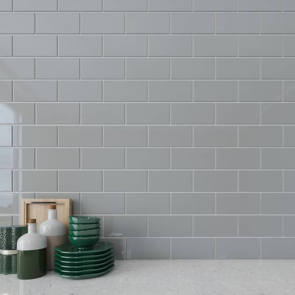 Giorbello True Gray 3 in. x 6 in. x 8 mm Glass Subway Tile (5 sq. ft./case)