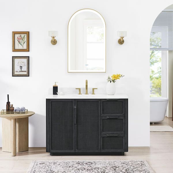 ROSWELL Busan 48 in. W x 22 in. D x 33.9 in. H Single Bath Vanity in Oak Classic Black with White Quartz Stone Top