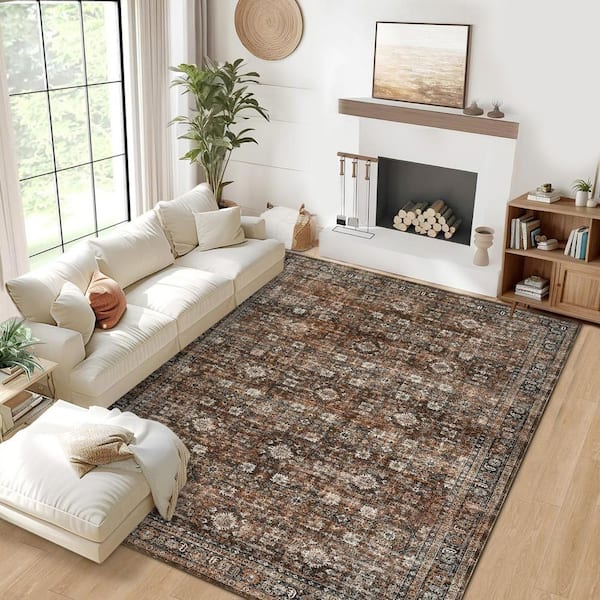 Traditional Floral Rug Low Pile Thin Carpet Soft Foldable Indoor Carpet for Bedroom Office Red 9 ft. x 12 ft. Area Rug