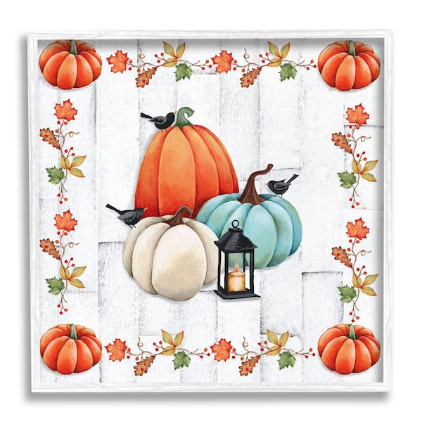 Stupell Industries Crows on Fall Pumpkins by Emma Leach 1 Piece Framed Graphic Print Nature Poster Art Print 12 in. x 12 in.