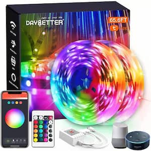 65.5 ft. Smart Plug-in Dimmable Cuttable Color Changing Integrated LED Strip Light with Tuya App Alexa Google Assistant