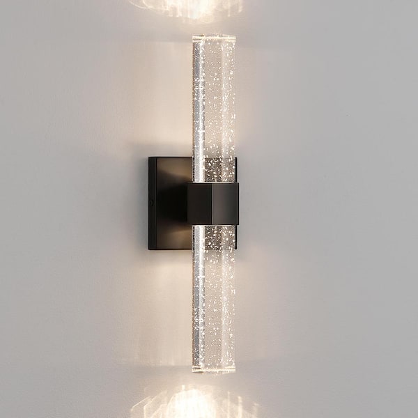 KAISITE 15.7 in. 1-Light Black Dimmable Sconce Wall Lighting with Crystal Bubble Glass Shade