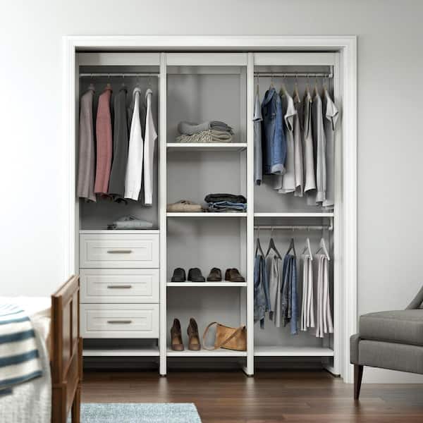 Closets By Liberty 68 5 In W White Adjustable Tower Wood Closet System With 3 Drawers And 11 Shelves Hs56700 Rw 06 The Home Depot