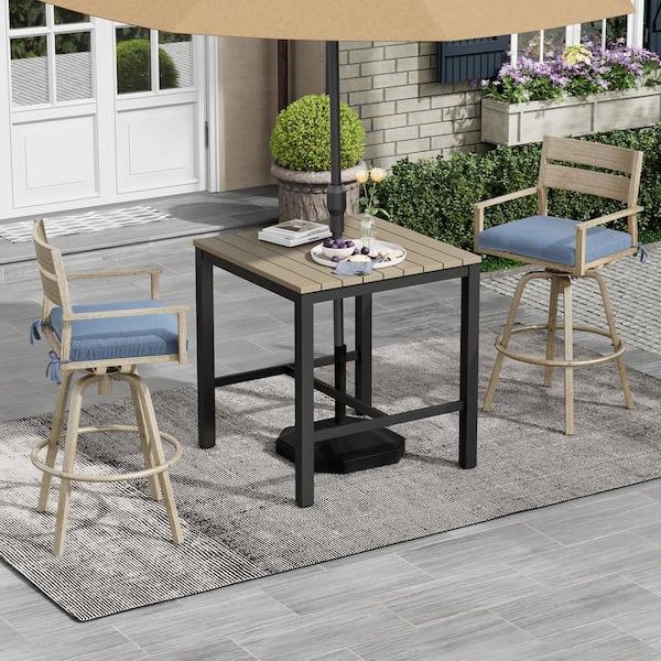 Pellebant Swivel Aluminum Wood Grain Frame Outdoor Bar Stool with Spectrum Denim Blue Sunbrella Cushions (2-Pack)