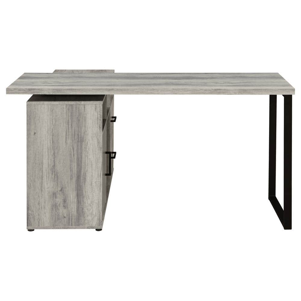 Grey Driftwood L-Shape Desk with Storage and Filing Cabinet