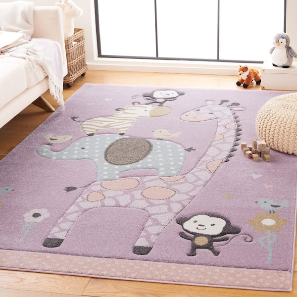 Carousel Kids 7 ft. x 9 ft. Purple Animal Print Area Rug