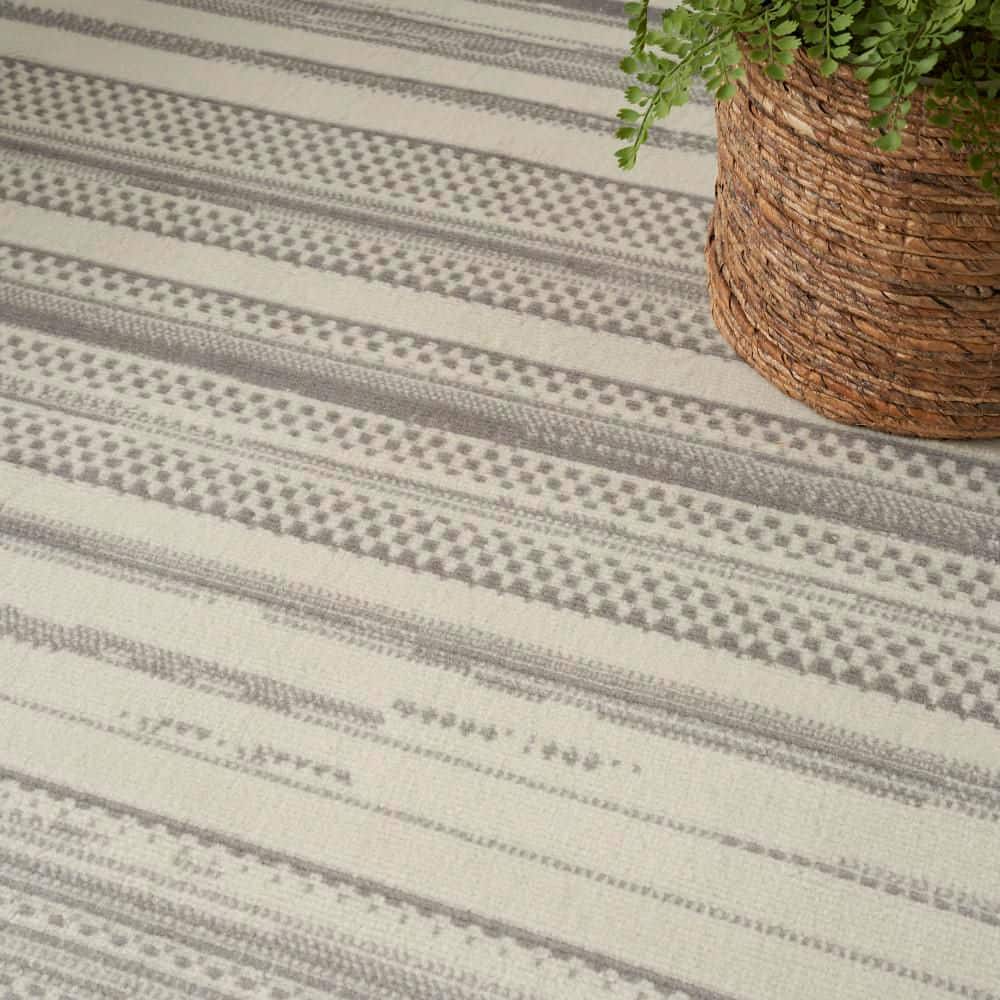 Ivory Grey Striped Synthetic 5' x 7' Area Rug