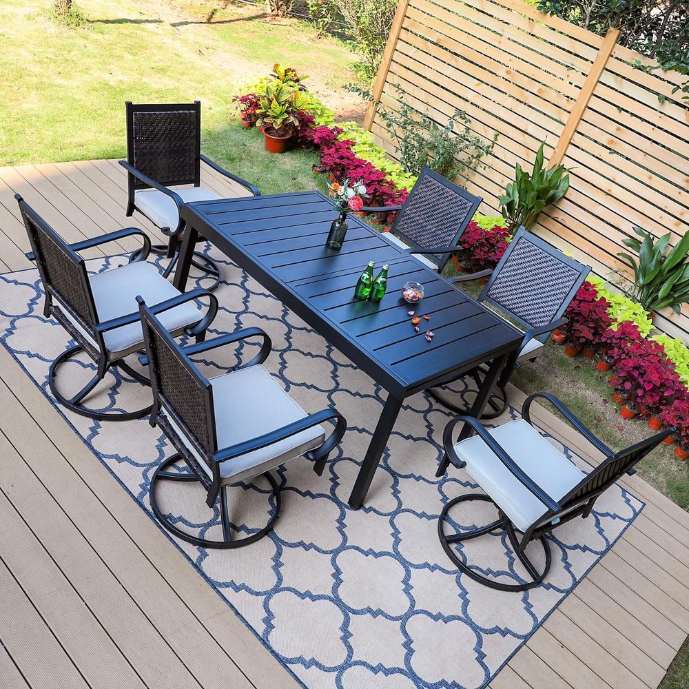 PHI VILLA Black 7-Piece Metal Patio Outdoor Dining Set with Expandable ...