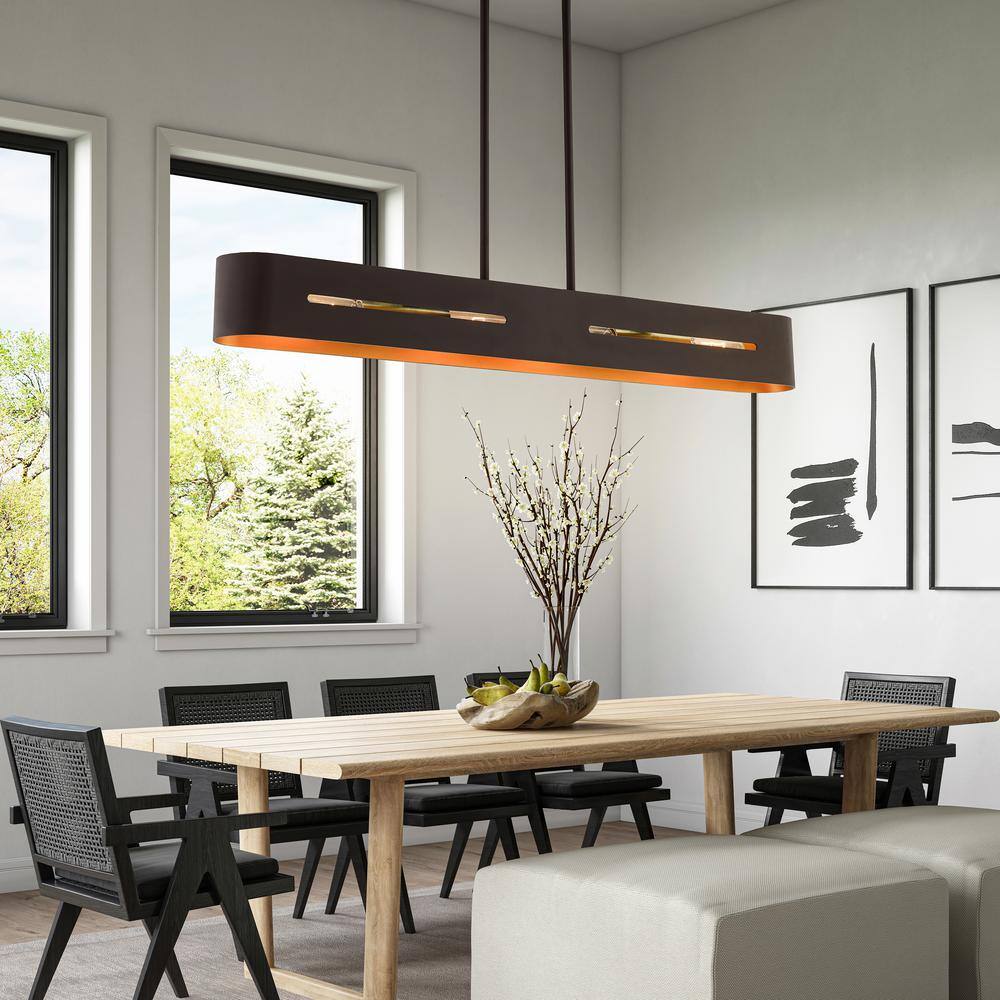 Bronze Antique Brass 4-Light Linear Chandelier with Gold Finish