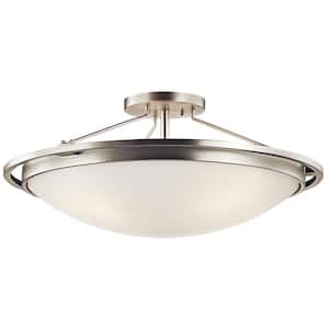 23.25 in. 4-Light Brushed Nickel Hallway Transitional Semi-Flush Mount Ceiling Light with Frosted Glass
