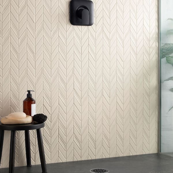 Medley Chevron Mushroom Gray 11.22 in. x 11.81 in. Glossy Ceramic Mosaic Wall Tile (0.92 sq. ft./Each)