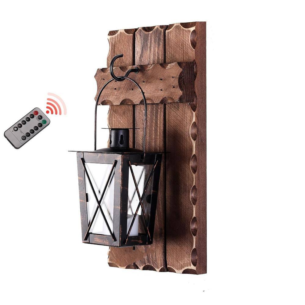 12.6 in. H Dark Brown Farmhouse Wall Candle Sconces Decor with Remote Set o
