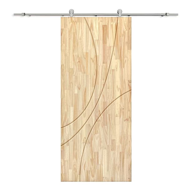 CALHOME 30 in. x 80 in. Natural Pine Wood Unfinished Interior Sliding Barn Door with Hardware Kit